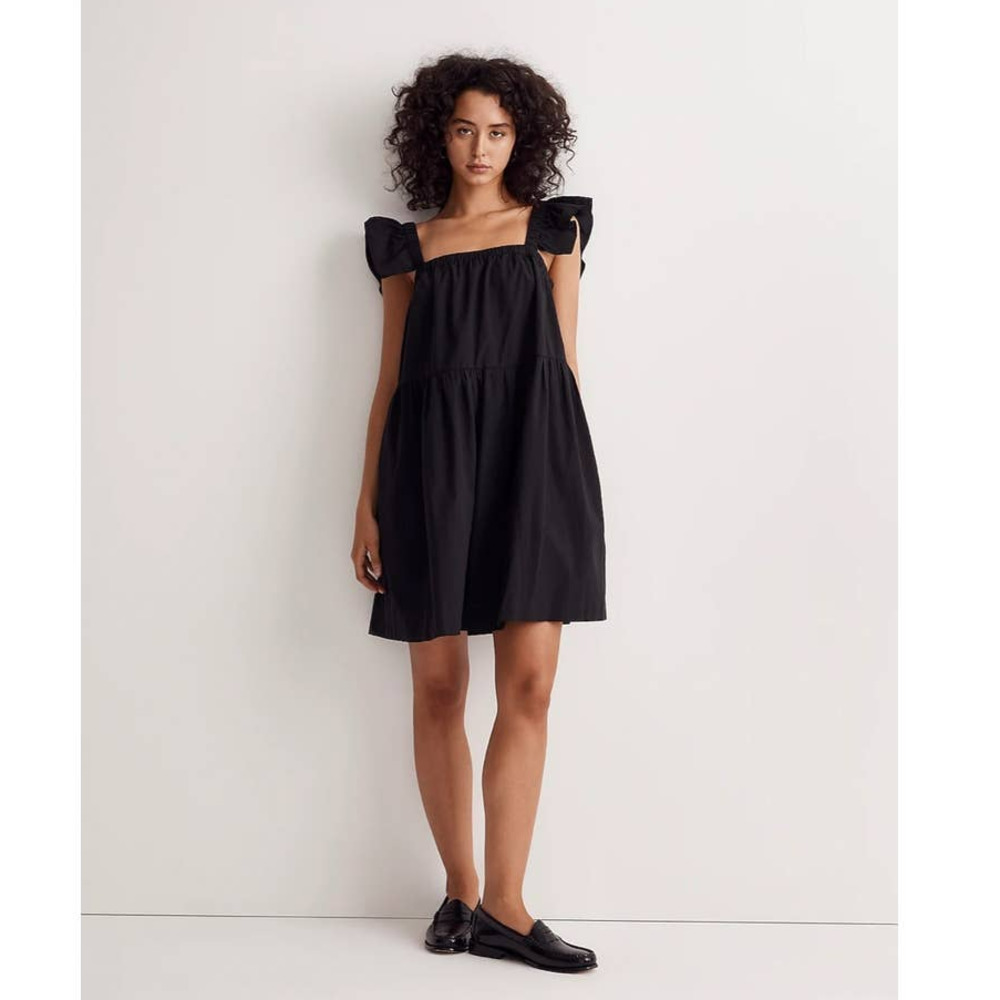 Madewell Flutter sleeve Square Neck Mini Dress in Black Size Small NWT
